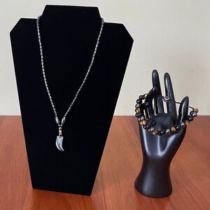 Handsome Natural Stone Bead Necklace and Bracelet Set (Gender-Neutral)